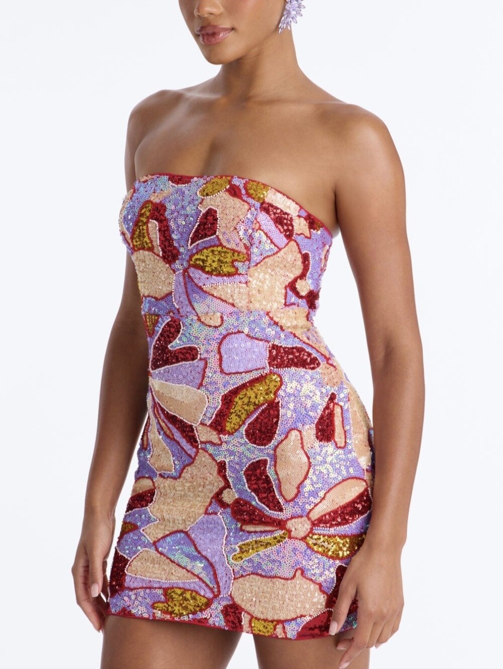 Floral Strapless Sequin Mini Dress